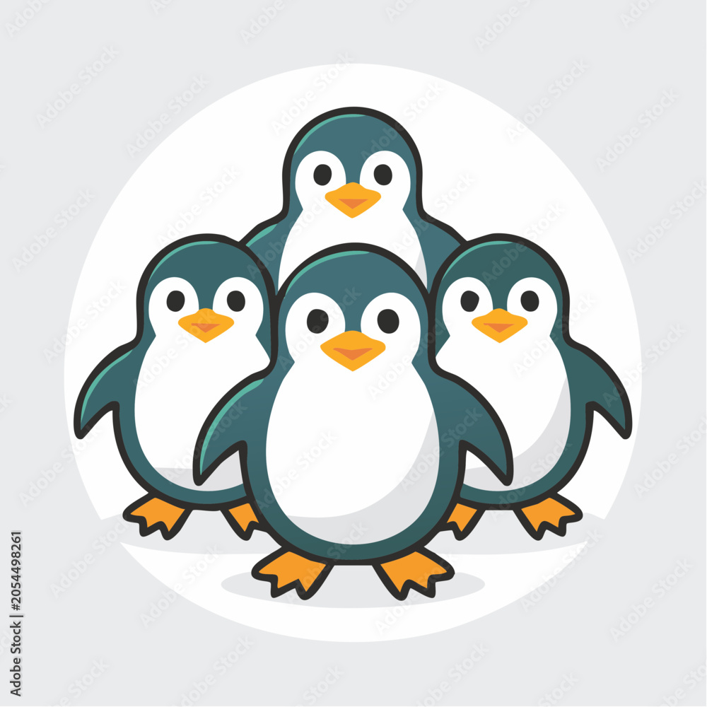 Naklejka premium Cute Cartoon Penguins Group