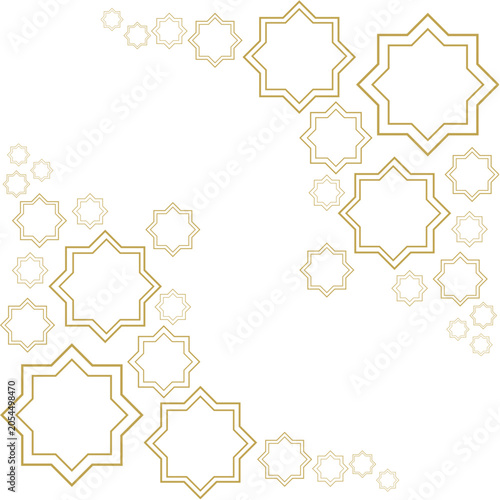 Elegant golden geometric Islamic star pattern background with intricate motifs