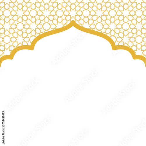 Elegant Islamic Golden Arch Frame Design with Intricate Geometric Star Pattern for Religious Greeting Cards