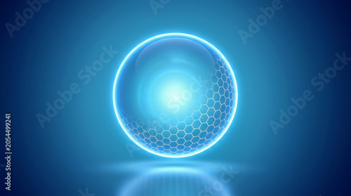 Blue glowing uv safety energy sphere hexagon pattern abstract design. uv safety ray. skincare skin shield, health dermatology prevention, care protection sunblock, ultraviolet sun summer