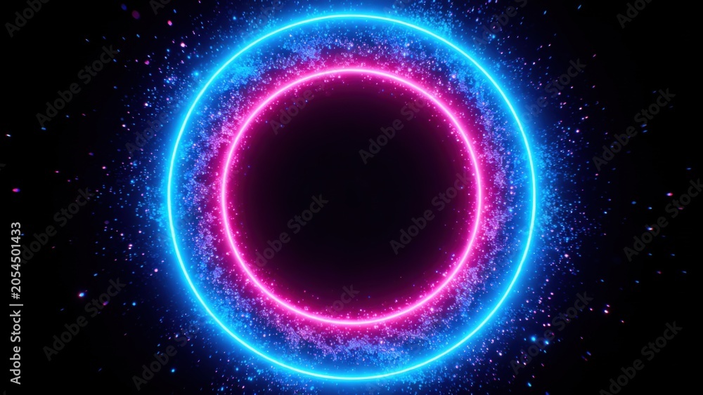 Obraz premium Neon circle with glowing particles