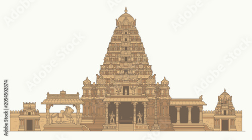 Canvas-taulu Ornate ancient south indian hindu temple with traditional architecture