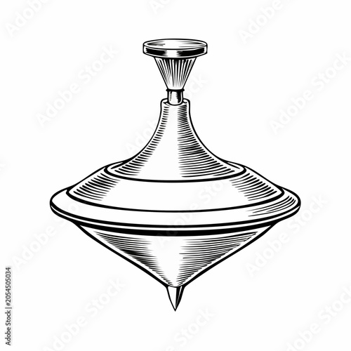 Vintage Hand-Drawn Illustration of a Classic Toy Spinning Top in Black and White