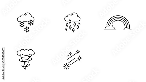 Fotografie Set of six simple weather condition icons showing different atmospheric phenomen