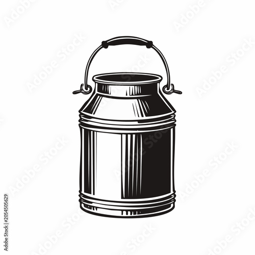 Vintage milk canister illustration with handle and metallic texture design graphic element