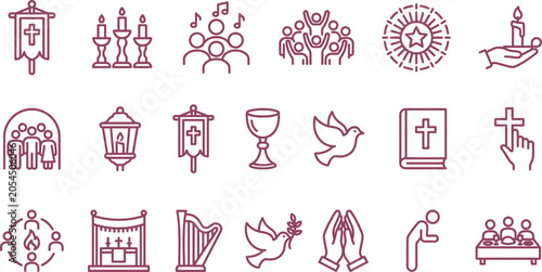 Photos A set of minimalist line art vector icons representing various religious symbols