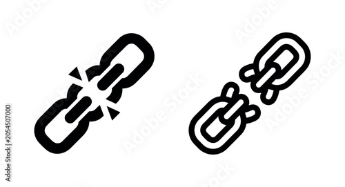 Foto Broken link icons, disconnected chain symbol in solid and outline style, showing a broken connection
