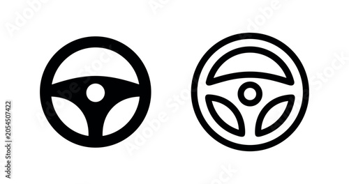 Slika na platnu Steering wheel icons, solid and outline, for car control and navigation