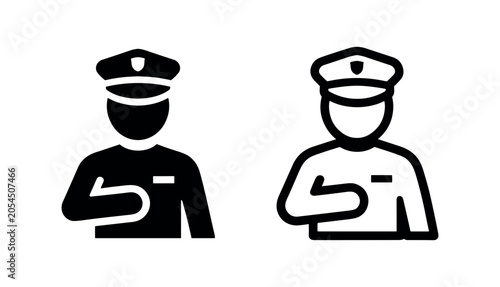 Photos Guard or officer icons, solid and outline, representing security and authority