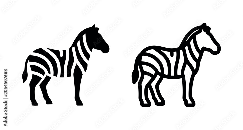 Obraz premium Zebra Icon - Black and White Outline Symbols