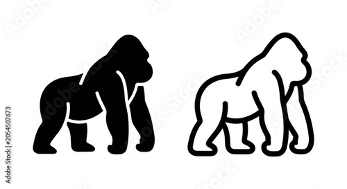 Canvas Print Gorilla Icon - Black and White Outline Symbols