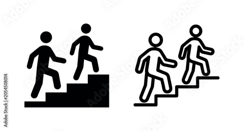 People climbing stairs icons, success and progress graphic, silhouette and outline