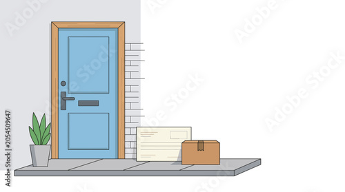 Delivery boxes and mail left at the front door of a house Vector