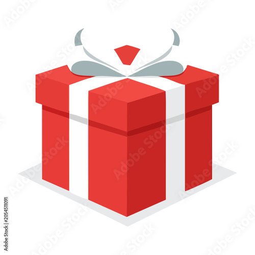 Red Gift Box with Ribbon Flat Design