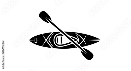 Kayak silhouette with paddle isolated on white background for recreation