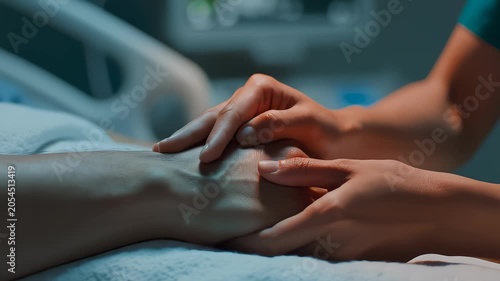 Compassionate Caregiver Comforting A Patient In A Hospital Setting
