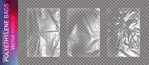 Photos Realistic set of transparent plastic polyethylene bags overlay