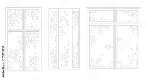Fotografie Set of three different architectural window frame designs in a clean line art style