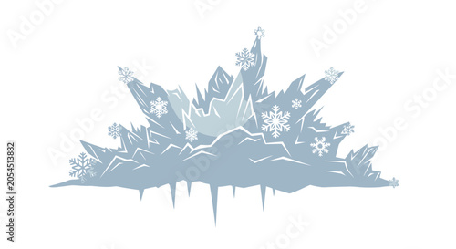 Foto Stylized illustration of a jagged ice formation with snowflakes and hanging icicles