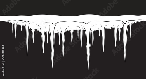 Bild auf Leinwand A row of sharp white icicles hanging from a snow covered ledge.