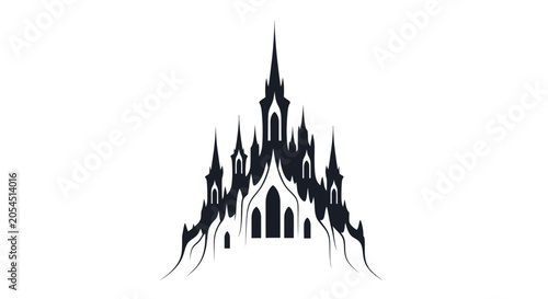 Bild auf Leinwand Minimalist black silhouette of a gothic fantasy castle with sharp spires