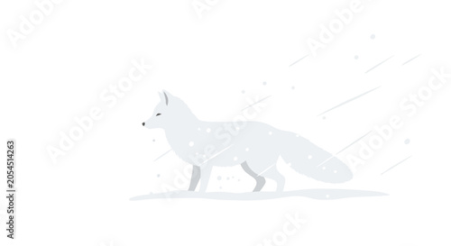 Bild auf Leinwand A minimalist illustration of a white arctic fox walking across a snowy landscape