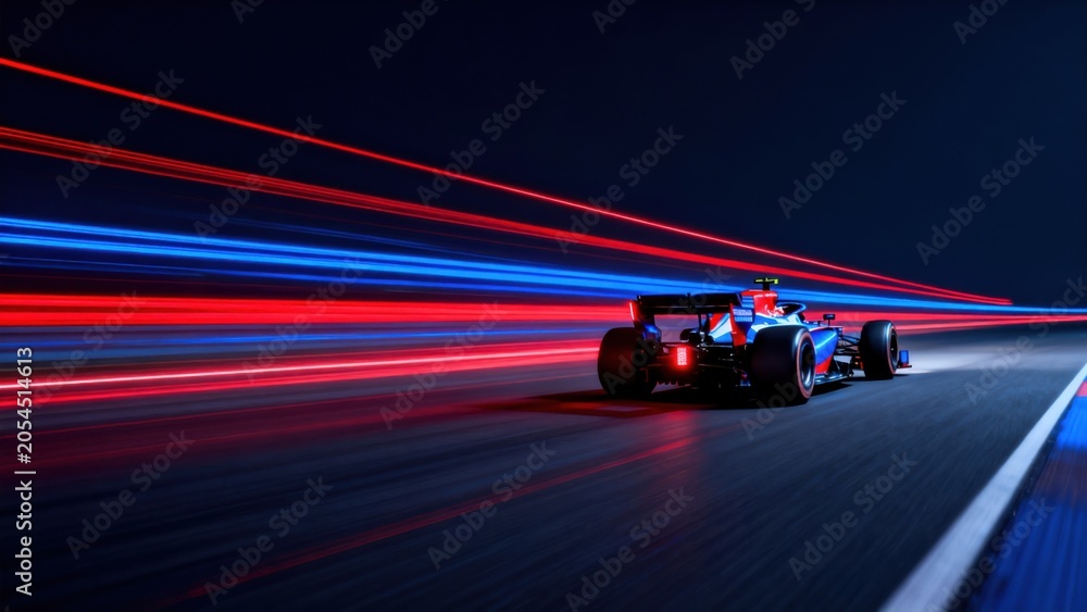 Naklejka premium Race car on track at night