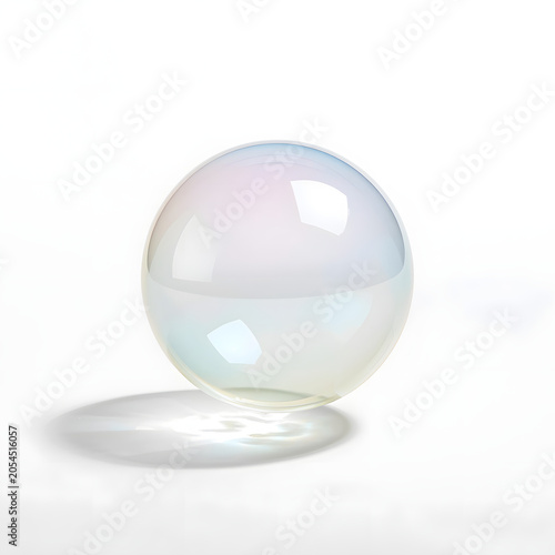 Photorealistic Soap Bubble on White Background with Soft Reflection