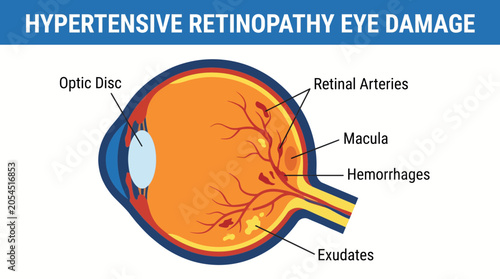 Schilderij op canvas Hypertensive Retinopathy Eye Damage Anatomy Diagram
