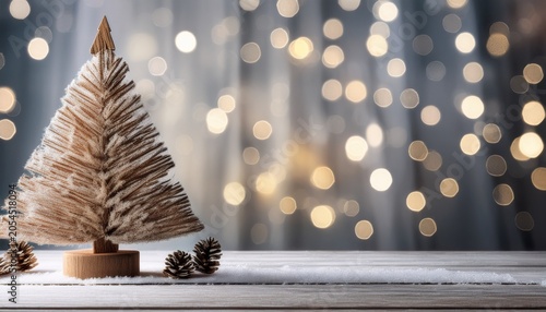 A Rustic Wooden Christmas Tree Stands Elegantly Against A Frosty Silver Background Evoking A Cozy Holiday Spirit