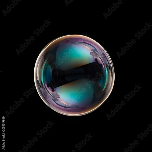 Iridescent Soap Bubble with Thin-Film Reflections in Teal, Violet, and Gold