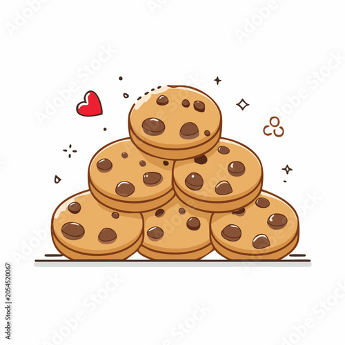Stack of Chocolate Chip Cookies with Heart Icon