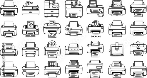 Fotografie Technology Office Printers and Copiers Black and White Line Art Icons