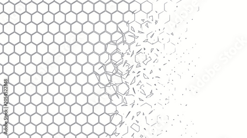 Foto Disintegrating hexagonal grid pattern with dispersed fragments