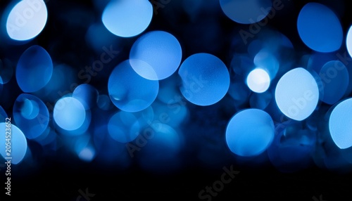 Elegant Black Background With Classic Blue Bokeh Lights Creating A Festive Atmosphere For Holiday Celebrations Christmas And New Year Themes In A Horizontal Layout