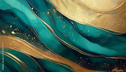 Abstract Teal And Gold Background With Speckled Design