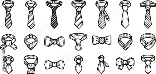Cuadro en lienzo Black and White Line Art Collection of Neckties and Bowties, Various Knots