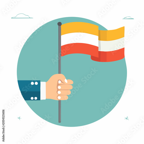 Hand Holding a Waving Flag with Three Horizontal Stripes