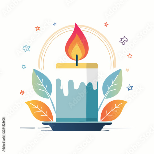 Illustration of a lit candle with decorative elements