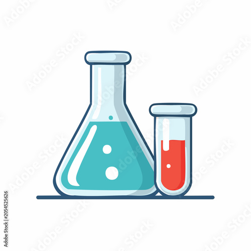 Laboratory Glassware with Blue and Red Liquids