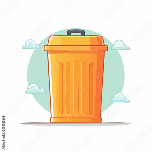 Orange Trash Can with Clouds