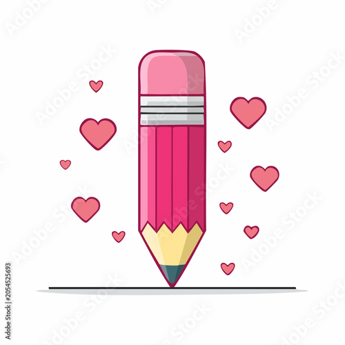 Pink Pencil with Hearts Illustration