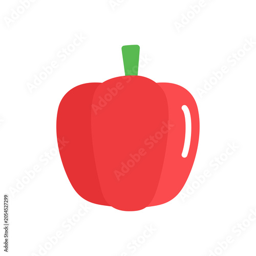Flat icon of a red bell pepper with simple curves and green stem detail. Ideal for food themes, cooking graphics, grocery designs, and healthy lifestyle illustrations.