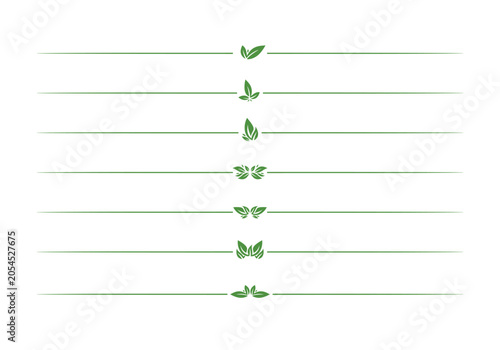 set eco friendly green leaf line divider decoration vector