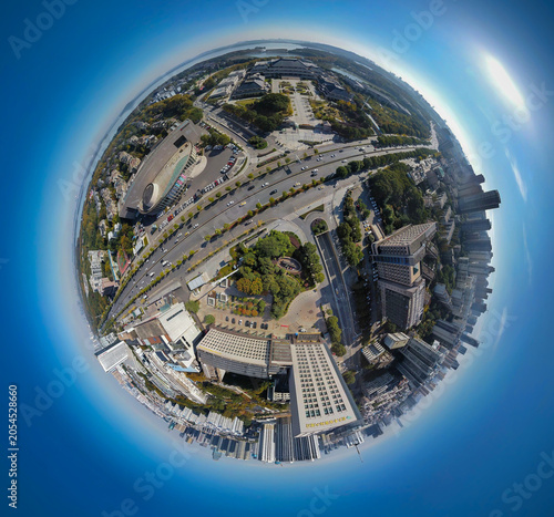 Obraz na płótnie Little Planet Aerial View of Wuhan Cityscape, Hubei, China