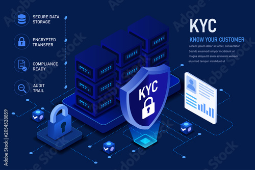 Secure Digital Data Storage and KYC Compliance Concept with Encrypted Transfer and Audit Trail Illustration