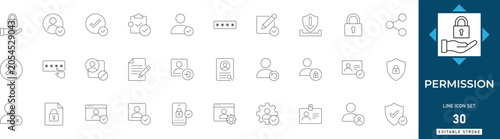 Fotografie Permission line icon set featuring access, control, authorization, privacy, security, allow, and protection