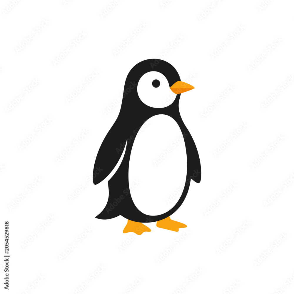 Fototapeta premium A simple flat vector illustration of a cute penguin standing on a white background.