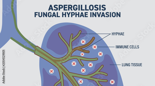 Quadro su tela Aspergillosis Fungal Hyphae Invasion of Immune-Compromised Lung
