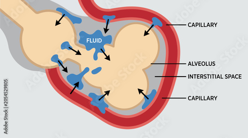 Foto Pulmonary Edema Fluid Leaking into Alveolar and Interstitial Space